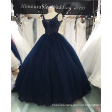 2017 Dark Blue Sexy V Neck Sequins Beaded Sleeveless Ball Gown Puffy Wedding Dress